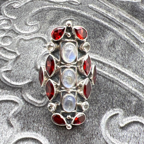 🌟NICKY BUTLER 925 Sterling Silver Moonstone Garnet Statement Ring Size 7 NEW NB - Picture 2 of 16